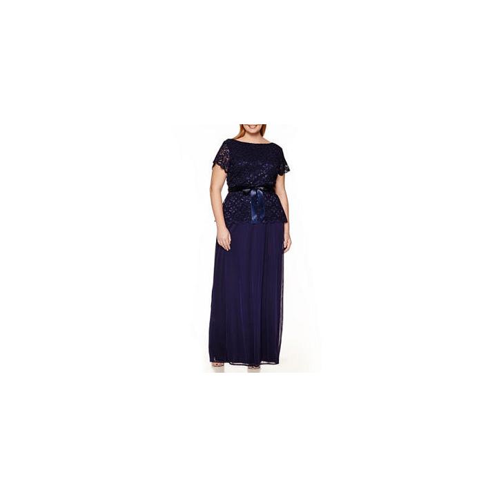 Blu Sage Short-sleeve Drape-back Gown - Plus