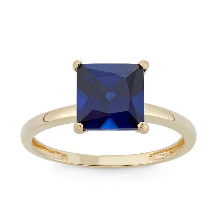 Womens Blue Sapphire 10k Gold Solitaire Ring