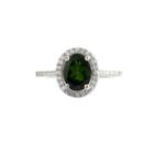 Womens Genuine Green Chrome Diopside Sterling Silver Halo Ring