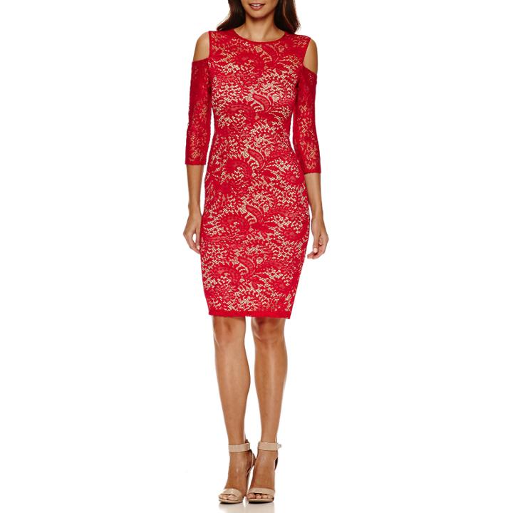 Bisou Bisou Short Sleeve Lace Bodycon Dress