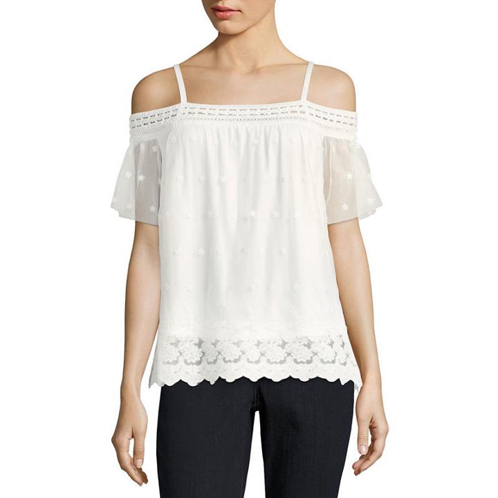 By & By Short Sleeve Mesh Blouse-juniors