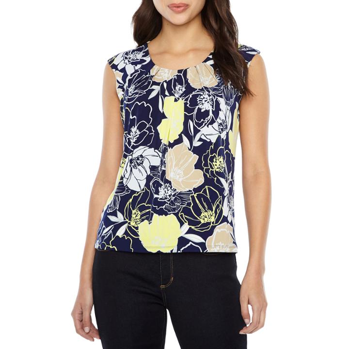 Black Label By Evan-picone Sleeveless Cowl Neck Jersey Floral Blouse