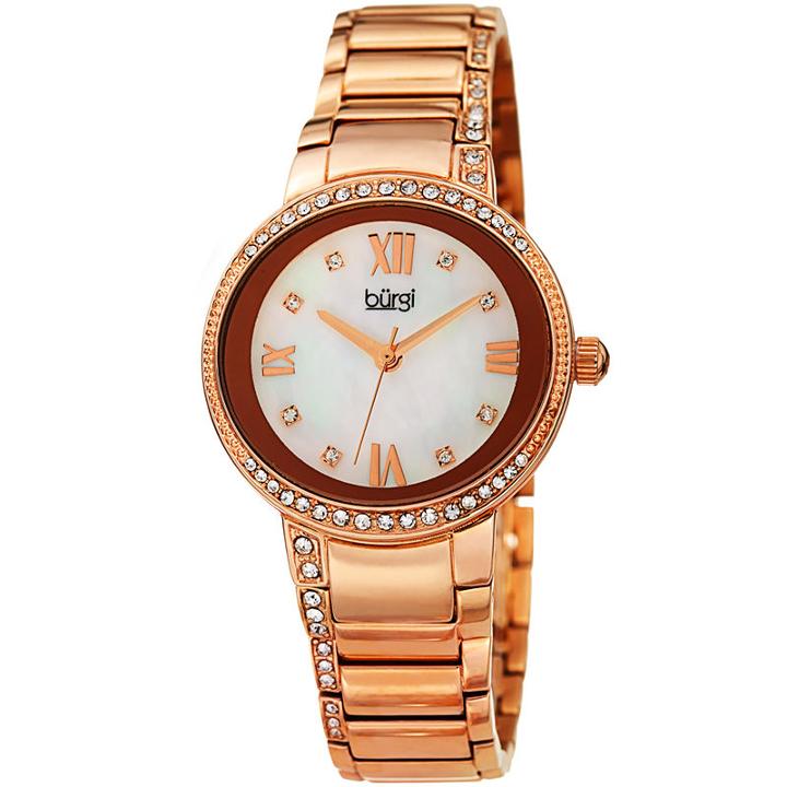 Burgi Womens Rose Goldtone Strap Watch-b-187rg