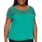 St. John's Bay Lace Banded Top - Plus