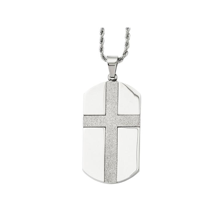 Mens Stainless Steel Cross Dog Tag Pendant