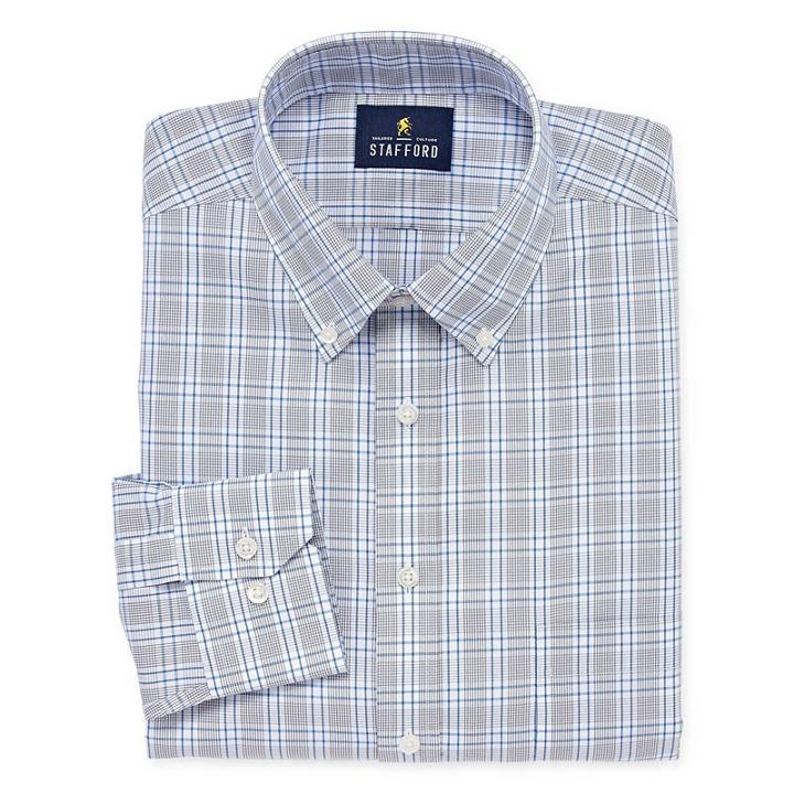 Stafford Executive Non-iron Cotton Pinpoint Oxford Big And Tall Long Sleeve Grid Dress Shirt