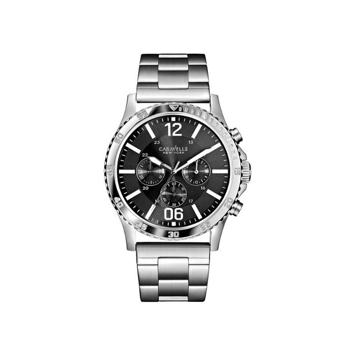 Caravelle New York Mens Gray Dial Silver-tone Bracelet Watch 43a115