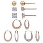 6 Pair White Cubic Zirconia 10k Gold Earring Sets