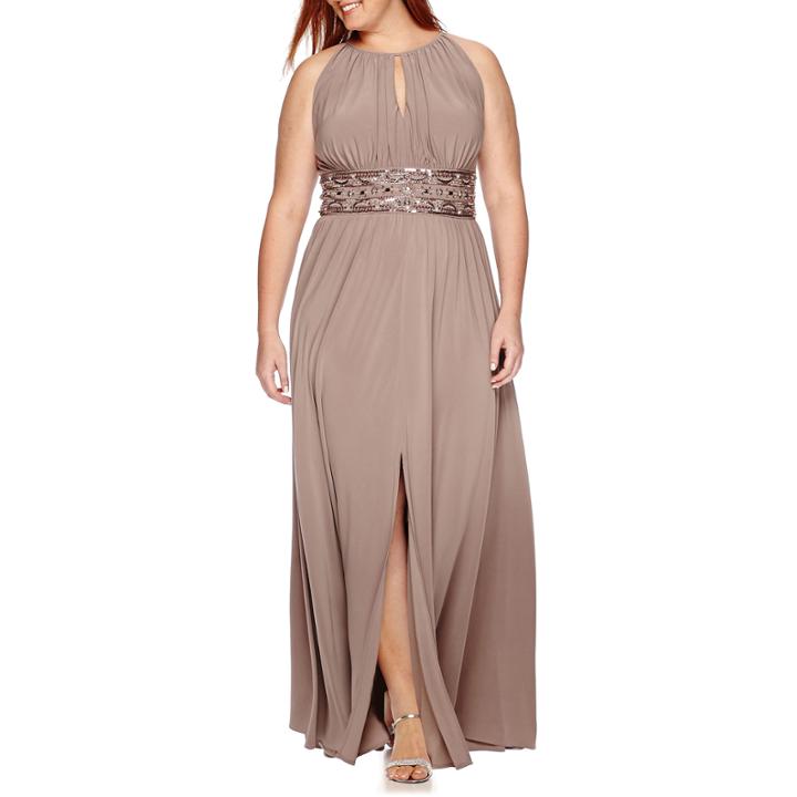 R & M Richards Sleeveless Beaded Halter Gown - Plus
