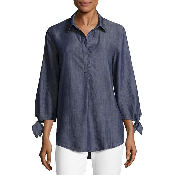 Liz Claiborne 3/4 Tie Sleeve Popover - Tall