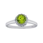 Faceted Genuine Peridot & White Topaz Sterling Silver Ring
