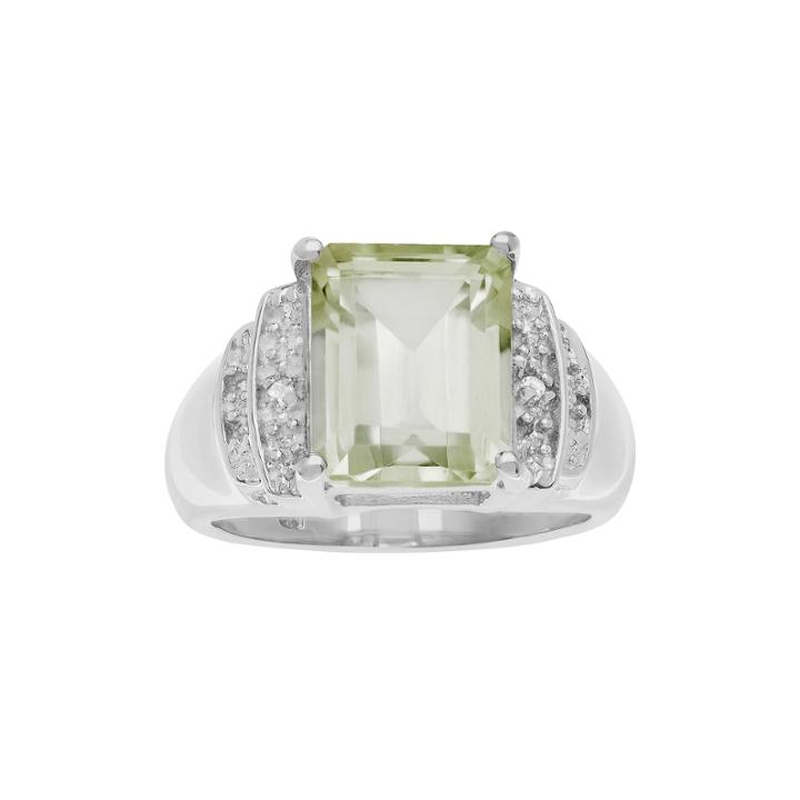 Genuine Green Quartz And White Topaz Sterling Silver Ring