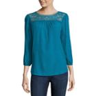 St. John's Bay 3/4-sleeve Crochet Blouse