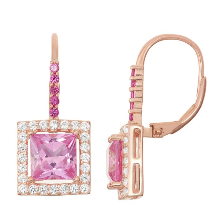 Lab-created Pink Sapphire & Ruby 14k Rose Gold Over Silver Leverback Earrings