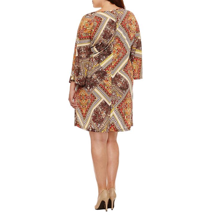 Tiana B Long Sleeve Patchwork Sheath Dress-plus