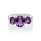 Genuine Amethyst And White Topaz Sterling Silver 3 Stone Ring
