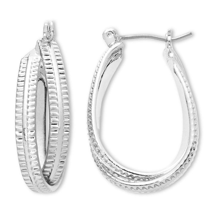Liz Claiborne Silver-tone Textured Twisted Hoop Earrings