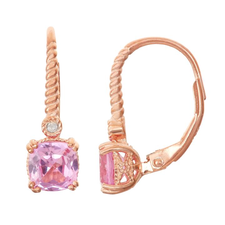 Lab-created Pink Sapphire Diamond Accent 14k Rose Gold Over Silver Leverback Earrings