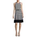 Tiana B. Sleeveless Greek Key Belted Fit-and-flare Dress
