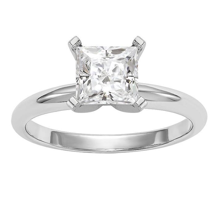 Womens 2 1/4 Ct. T.w. Princess White Moissanite 14k Gold Engagement Ring