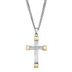 Mens Stainless Steel And Yellow Ip Cross Pendant Necklace