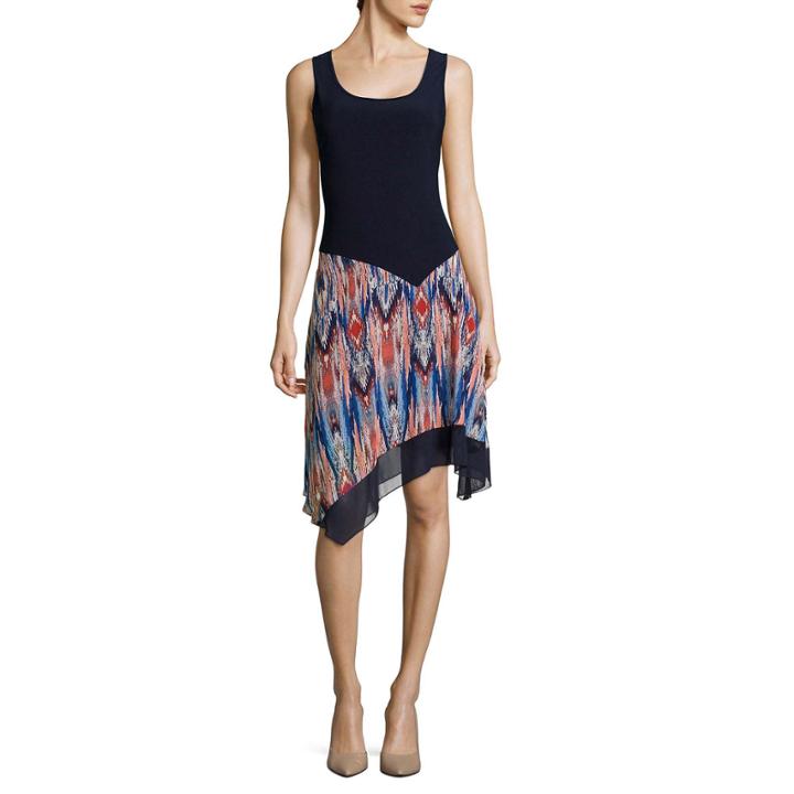 Msk Sleeveless Printed Hanky-hem Fit-and-flare Dress