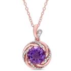 Womens Diamond Accent Genuine Purple Amethyst 18k Rose Gold Over Silver Pendant Necklace