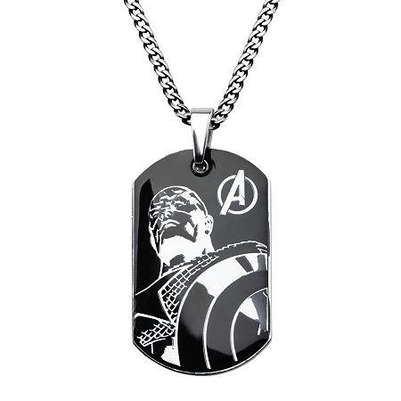 Marvel Captain America Mens Stainless Steel And Black Ip Dog Tag Pendant Necklace