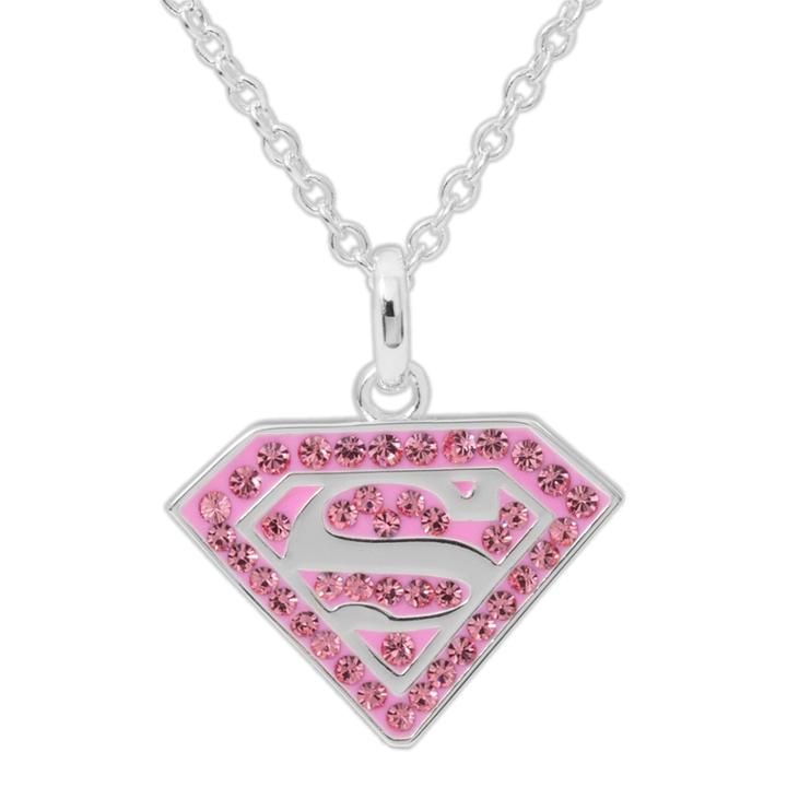 Dc Comics Superman Brass Pink Crystal Pendant Necklace