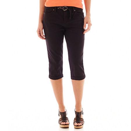 St. John's Bay Secretly Slender Belted Denim Capris - Petite