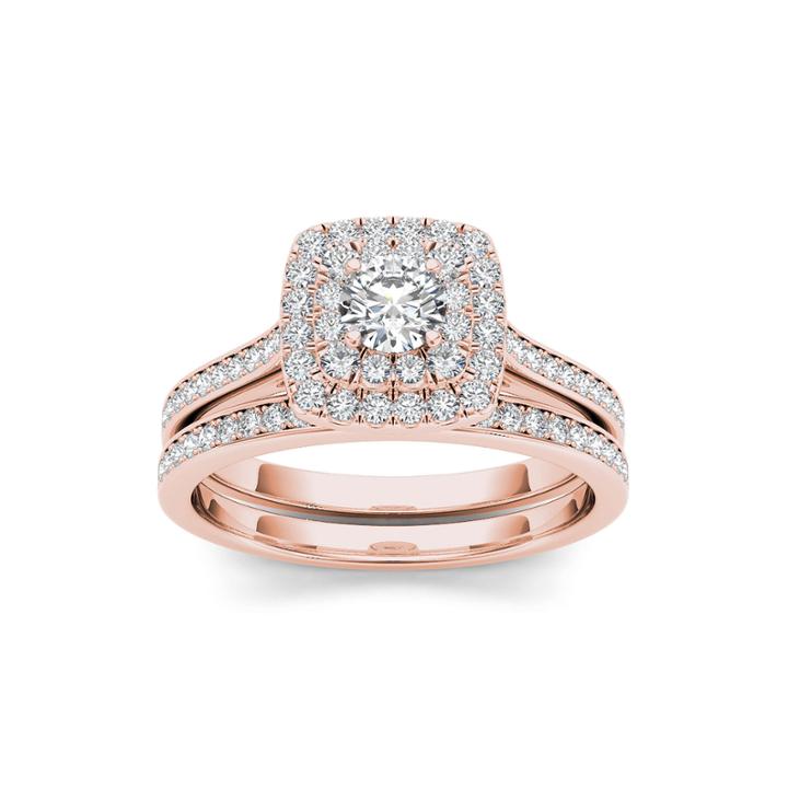 3/4 Ct. T.w. Diamond Halo 10k Rose Gold Bridal Ring Set