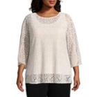 Lark Lane Must Haves Split Sleeve Crochet Lace Blouse- Plus