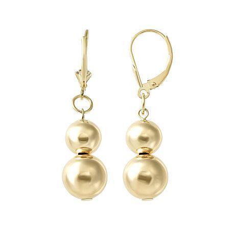 14k Gold Double Bead Drop Earrings