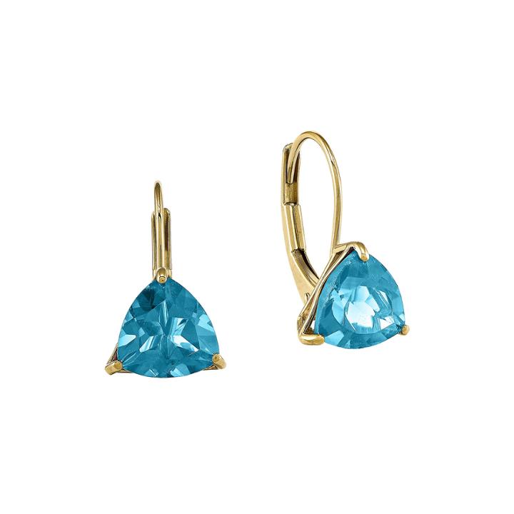 Trillion-cut Genuine Blue Topaz 14k Yellow Gold Leverback Earrings