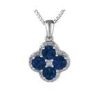 Lab-created Sapphire And White Topaz Flower Sterling Silver Pendant Necklace