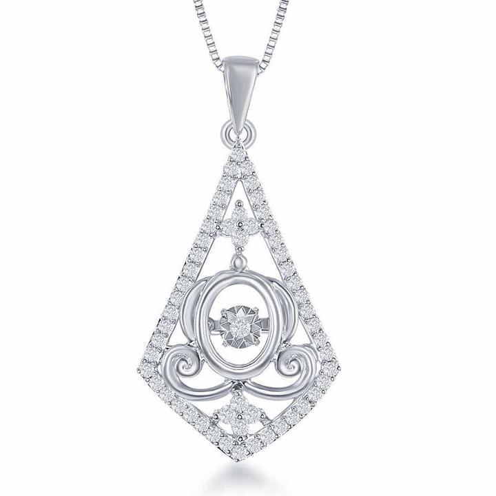 Enchanted Disney Fine Jewelry 1/4 C.t.t.w. Sterling Silver Cinderella Carriage Drop Pendant Necklace