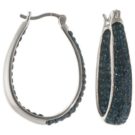 Blue Crystal Hoop Earrings Sterling Silver