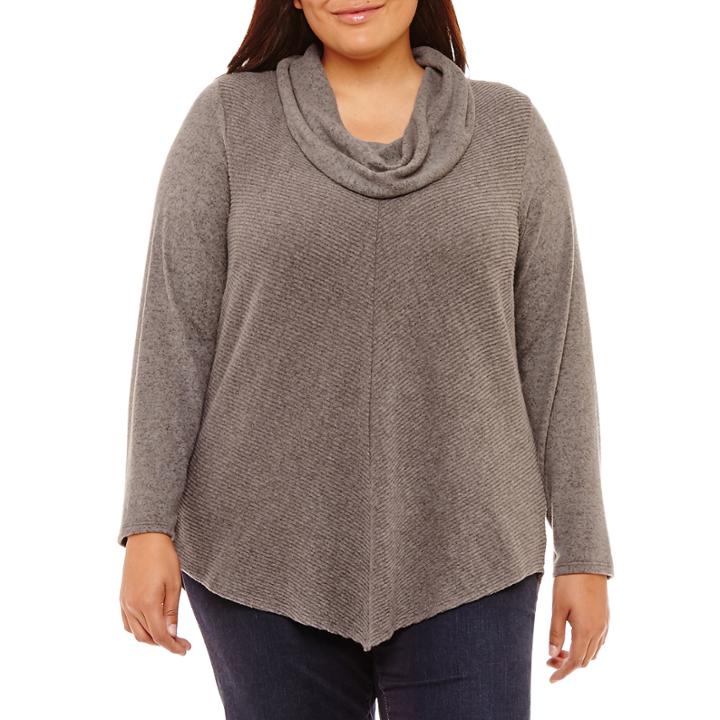 Byer California Long Sleeve Cowl Neck Knit Blouse-plus