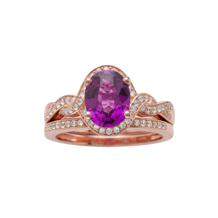 Genuine Amethyst And 1/3 Ct. T.w. Diamond 10k Rose Gold Ring Set