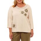Alfred Dunner Palm Desert 3/4 Sleeve Crochet T-shirt- Plus