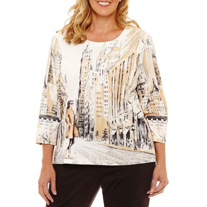 Alfred Dunner Fall Tees 3/4 Sleeve Scenic T-shirt- Plus