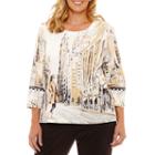 Alfred Dunner Fall Tees 3/4 Sleeve Scenic T-shirt- Plus