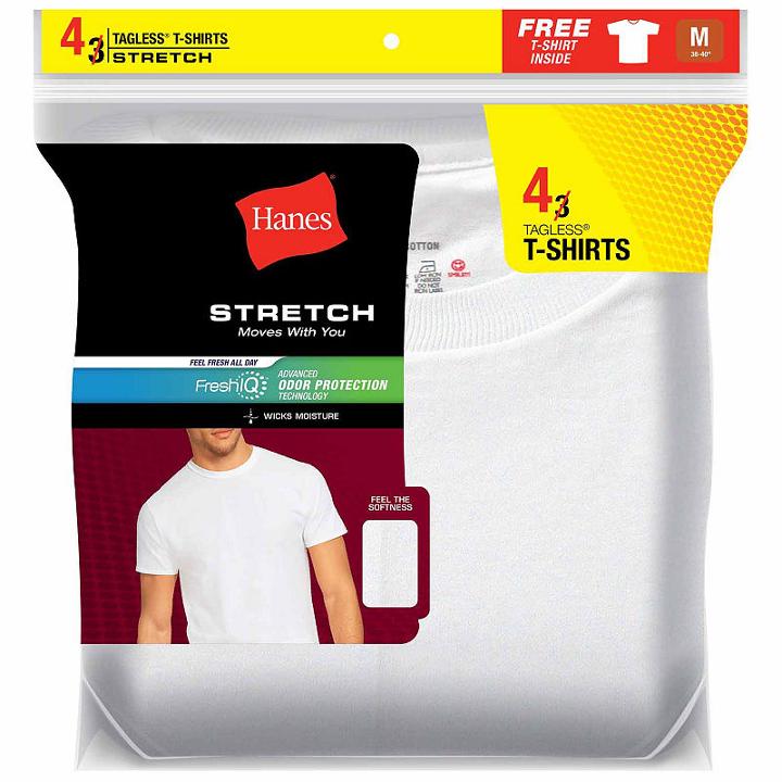 Hanes Stretch 3 + 1 Bonus Pair Short Sleeve Crew Neck T-shirts - Men's