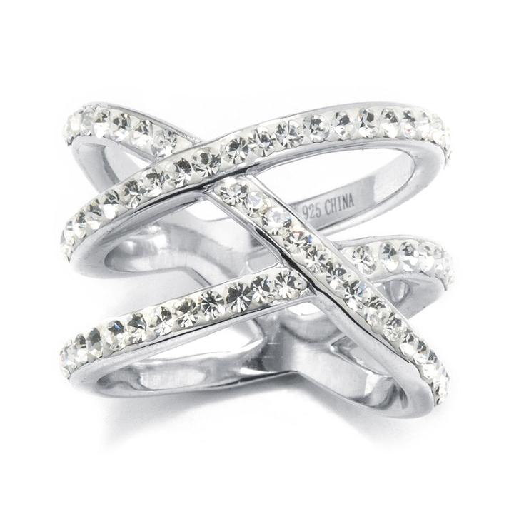 Crystal Sterling Silver X Ring