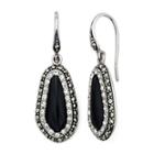 Genuine Onyx And Marcasite Sterling Silver Drop Earrings