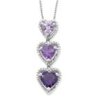 Genuine Amethyst & Diamond-accent Triple-heart Pendant Sterling Necklace