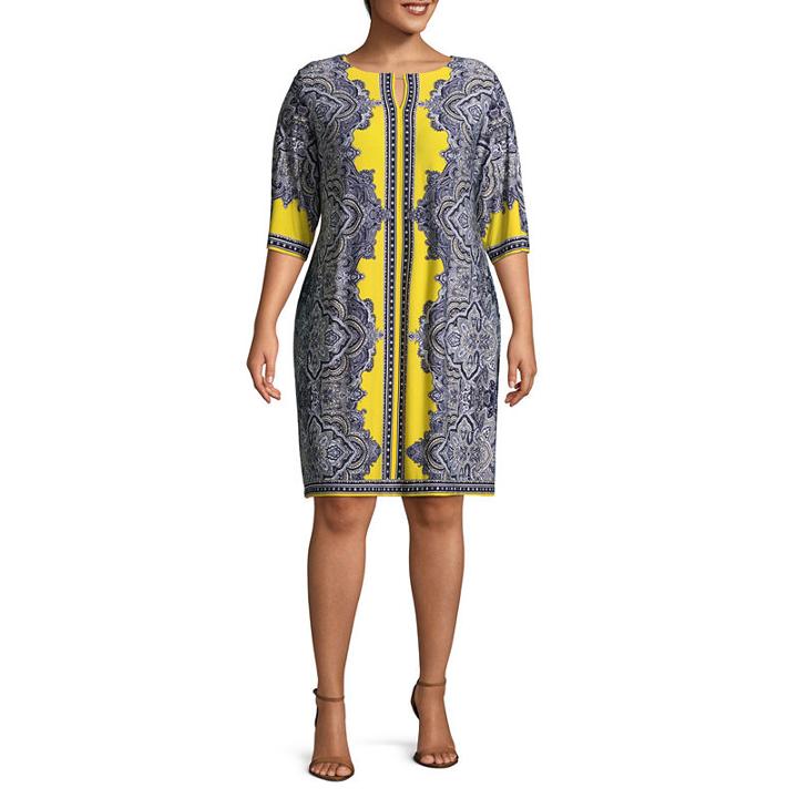 Studio 1 Elbow Sleeve Paisley Sheath Dress - Plus