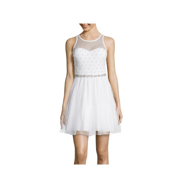 My Michelle Sleeveless Sheer Embellished-bodice Party Dress