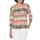 Alfred Dunner Classic Tees 3/4 Sleeve Jewel Neck T-shirt-womens Petite