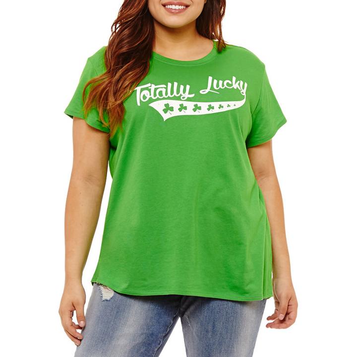City Streets Short Sleeve Totally Lucky Graphic T-shirt- Juniors Plus